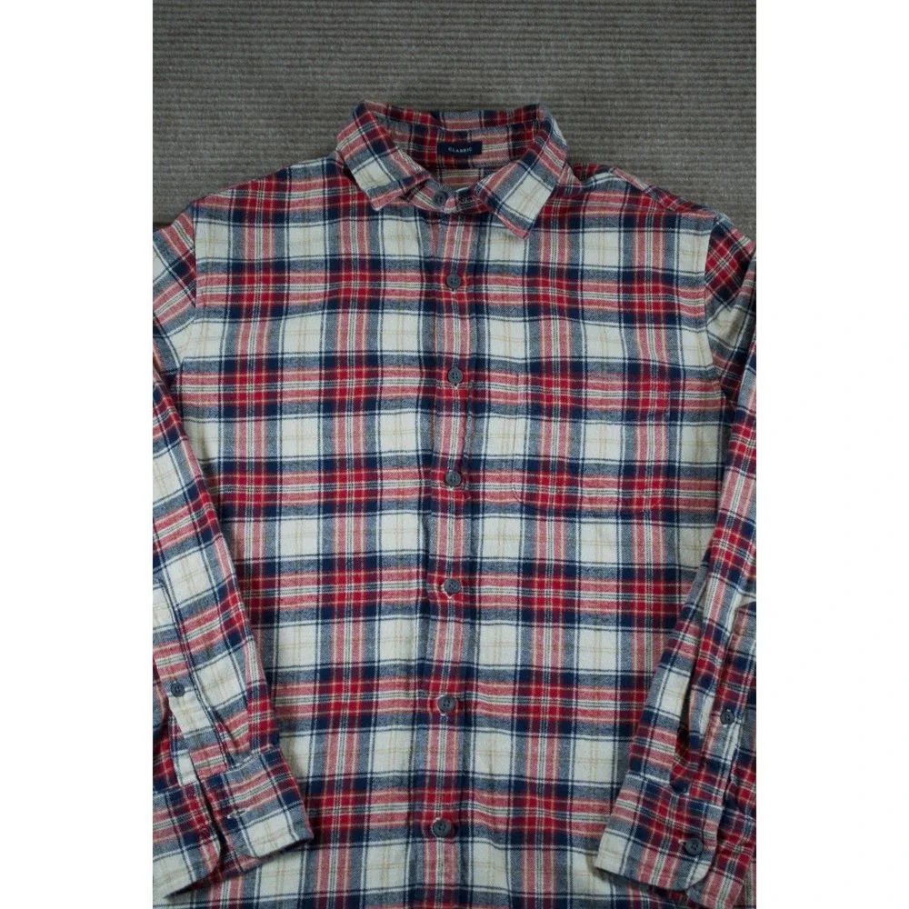 J.Crew Men's Small Red Navy Plaid Flannel Button Up Shirt